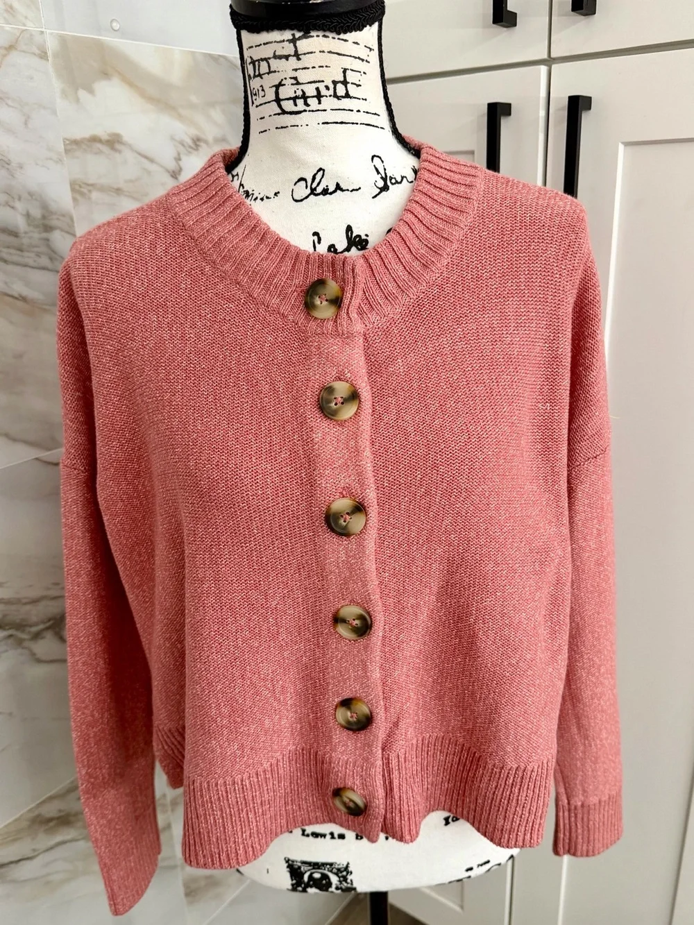 Madewell Cropped Button-Front Birchmoor Cardigan Sweater Marled Dusty Rose Sz S